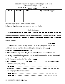 Đề kiểm tra cuối học kì II năm học 2013 - 2014 môn: Tiếng Việt khối 1