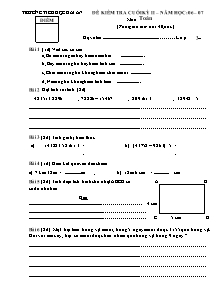 Đề kiểm tra cuối kỳ II – Năm học: 2006 – 2007 môn: Toán 3 - Trường tiểu học Hải An