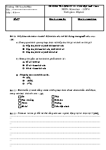 Đề kiểm tra cuối kỳ II – Năm học 2009 – 2010 môn: Khoa học lớp 4