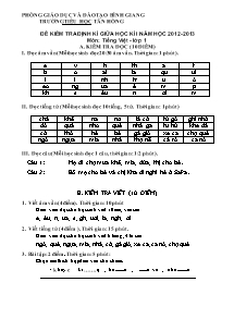 Đề kiểm tra định kì giữa học kì I năm học 2012 - 2013 môn: Tiếng Việt lớp 1