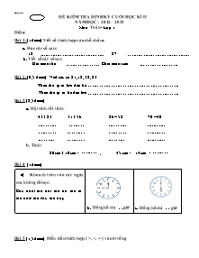 Đề kiểm tra định kỳ cuối học kì II năm học: 2012 – 2013 môn: Toán lớp 1