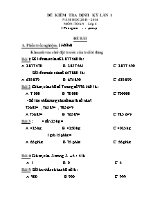 Đề kiểm tra định kỳ lần 1 năm học 2013 - 2014 môn Toán lớp 4