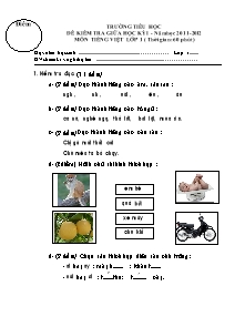Đề kiểm tra giữa học kỳ I - Năm học 2011 - 2012 môn tiếng Việt lớp 1