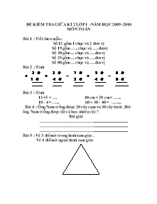Đề kiểm tra giữa kì 2 lớp 1 - Năm học 2009 - 2010 môn Toán