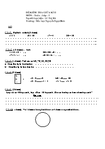 Đề kiểm tra giữa kì II môn: Toán học lớp 1
