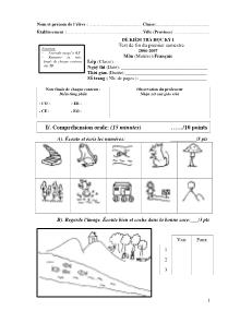 Đề kiểm tra học kỳ I - Môn (Matière):Français - Năm 2006 - 2007