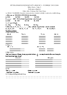Đề tham khảo định kì giữa học kì I - Năm học 2013 - 2014 môn: Toán lớp 3