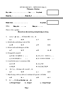 Đề thi học kì I – Môn Toán học khối lớp 1