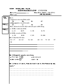 Kiểm tra chất lượng cuối năm môn: Toán học - Khối lớp 1
