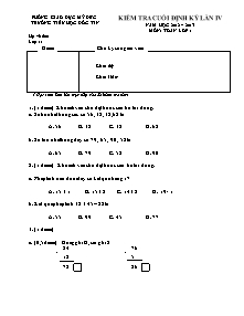 Kiểm tra cuối định kỳ lần IV năm học 2012 – 2013 môn: Toán lớp 1