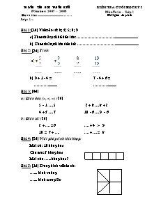 Kiểm tra cuối học kỳ I môn Toán lớp 1 - Trường tiểu học Trung Hiền