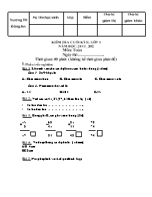 Kiểm tra cuối kỳ II lớp 1 năm học: 2011 - 2012 môn: Toán