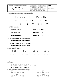 Kiểm tra cuối năm năm học: 2011 - 2012 môn Toán lớp một