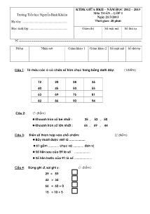 Kiểm tra điều kiện giữa học kì II – Năm học 2012 – 2013 môn Toán lớp 1