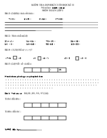 Kiểm tra định kì cuối học kì II năm 2009 - 2010 môn Toán lớp 1