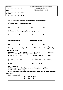 Kiểm tra định kì giữa kì I môn: Toán 5 năm học: 2009 – 2010