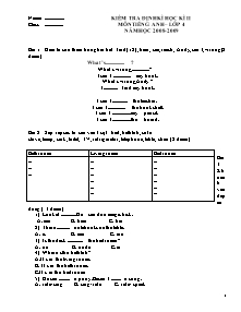 Kiểm tra định kì học kì II môn tiếng Anh lớp 4 năm học 2008 - 2009