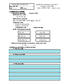 Kiểm tra định kỳ giữa kỳ I năm học: 2013 - 2014 môn: Tiếng Việt khối lớp 1