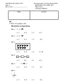 Kiểm tra giữa học kì I môn: Toán - Trường TH Long Tân