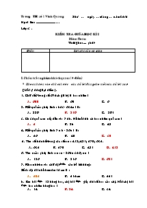 Kiểm tra giữa học kì I môn: Toán - Trường TH số 1 Vinh Quang