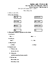 Ôn tập giữa học kỳ I – Lớp 1 môn: Tiếng Việt