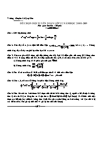 Đề chọn đội tuyển Toán lớp 12 năm học 2008 - 2009