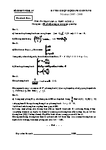 Đề thi chọn học sinh giỏi tỉnh năm học 2007 - 2008 môn thi: Toán lớp 12 - Bẳng A