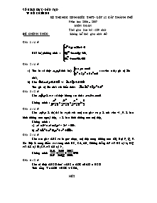 Đề thi học sinh giỏi THPT Lớp 12 cấp thành phố năm học 2006 – 2007 môn Toán