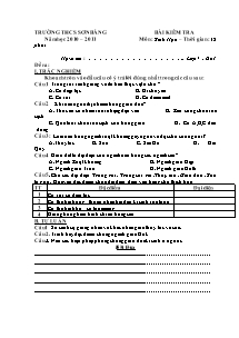 Bài kiểm tra môn: Sinh học 7 - Trường THCS Sơn Bằng