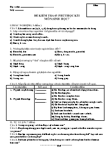 Đề kiểm tra 45 phút học kì I môn: Sinh học 7