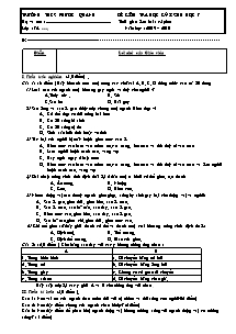 Đề kiểm tra học kỳ I Sinh học 7 - Trường THCS Phước Quang