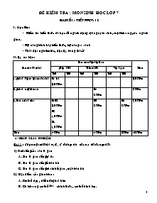 Đề kiểm tra môn Sinh học lớp 7 (tiết 18)