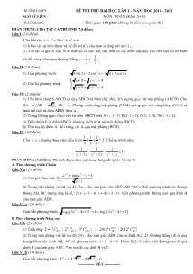 Đề thi thử đại học lần 1 – Năm học 2011 - 2012 môn: Toán học (khối A + B)