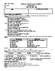 Kiểm tra học kì I môn Sinh học lớp 7 năm học 2008 - 2009