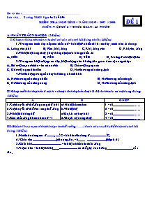 Kiểm tra học kì II – Năm học 2007 – 2008. môn: Vật lý 6