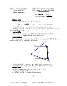 Đề thi chọn học sinh giỏi tỉnh khối 12 THPT - Năm học 2006 - 2007 môn Toán